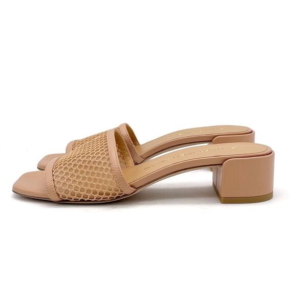 Stuart Weitzman Cayman Mesh Leather Block-Heel Mules Sand Beige Size 5.5 Sandals - Picture 1 of 16